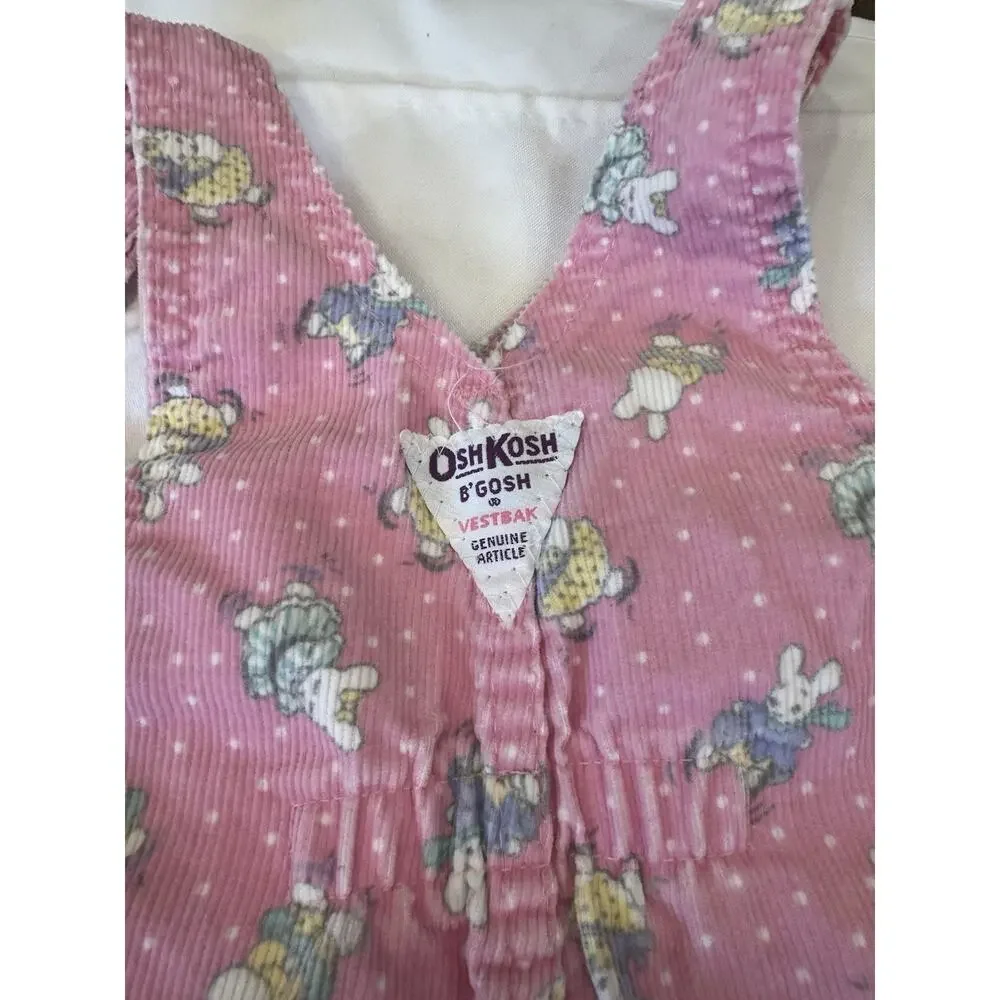 Vintage 90s OshKosh B'gosh Pink Bunny Corduroy Overalls - Size 2T - Made in USA